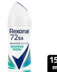 Rexona Women's Deodorant Spray - Shower Fresh, 72-Hour Protection, Long-Lasting Freshness Rexona Shower Fresh Deodorant Spray - 72 Hour Protection women's deodorant spray, long-lasting deodorant, antiperspirant deodorant, Rexona Shower Fresh, 72-hour protection deodorant, active women's care, personal care, hygiene products, Shower Fresh fragrance, rose and jasmine scent, aerosol deodorant, Aluminum Sesquichlorohydrate, antiperspirant products