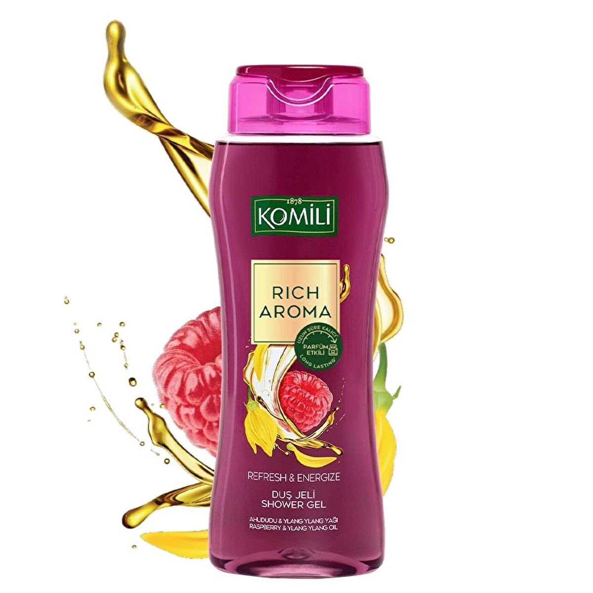 Komili Rich Aroma Refresh & Energize Shower Gel - Long Lasting Fragrance & Energizing Formula Komili Refresh & Energize Shower Gel - 16.91 fl oz Shower Gel, Scented Shower Gel, Refresh & Energize, Long-lasting fragrance, Raspberry and Ylang Ylang shower gel, Energizing Shower Gel, Luxurious Shower Experience, Refreshing Shower Gel, Personal Care, Skincare, Fragrance, Aromatic Shower Gel