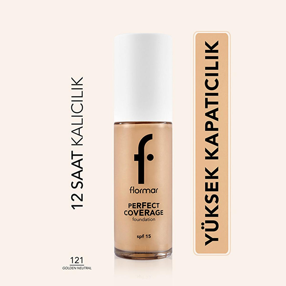 Flormar Perfect Coverage Foundation 121 Golden Neutral - Long-Lasting, SPF 15 Foundation for All Skin Types - view 4