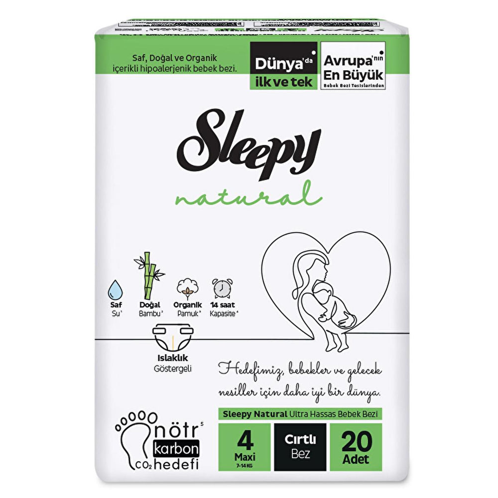 Sleepy Natural Kompakt 4 Beden Maxi Bebek Bezi 20'li - Eco-Friendly Diapers for Babies with Wetness Indicator - Baby Care