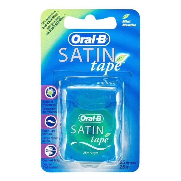 Oral-B Satin Tape Mint Flavored Dental Floss for Effective Interdental Cleaning - 25m Oral-B Satin Tape Mint Dental Floss 25m dental floss, mint flavored floss, oral hygiene products, interdental cleaning, satin tape floss, oral care, flossing, dental hygiene, mint dental floss, Oral-B products, oral health, dental care, fresh breath, healthy gums