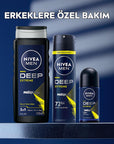 Nivea Men Deep Extreme Roll-on Deodorant for Active Men - Long Lasting Anti-Perspirant Protection, 72 Hours Sweat Control, Active Carbon Formula Nivea Men Deep Extreme Deodorant - 72 Hour Protection Nivea Men Deodorant, Roll-on Deodorant for Men, Long-lasting Anti-perspirant, Active Carbon Deodorant, Dermatologically Tested Deodorant, Men's Grooming, Personal Care, Anti-perspirant Deodorant, Sweat Control, Odor Protection, Active Lifestyle, Sports Deodorant, Sensitive Skin Friendly