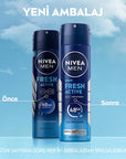 NIVEA MEN Fresh Active Men's Deodorant Spray - 48 Hour Protection, Oceanic Scent, Aluminum-Free NIVEA MEN Fresh Active Deodorant Spray - 48 Hour Protection Men's Deodorant Spray, Long-lasting Deodorant, NIVEA MEN Fresh Active, Aluminum-free Deodorant, Oceanic Scent Deodorant, 48-hour Deodorant Protection, Men's Grooming, Personal Care, Freshness, Confidence, Derma Active Protection, NIVEA INFINIFRESH, Powder-free, Dermatologically Tested, Men's Health, Hygiene Products