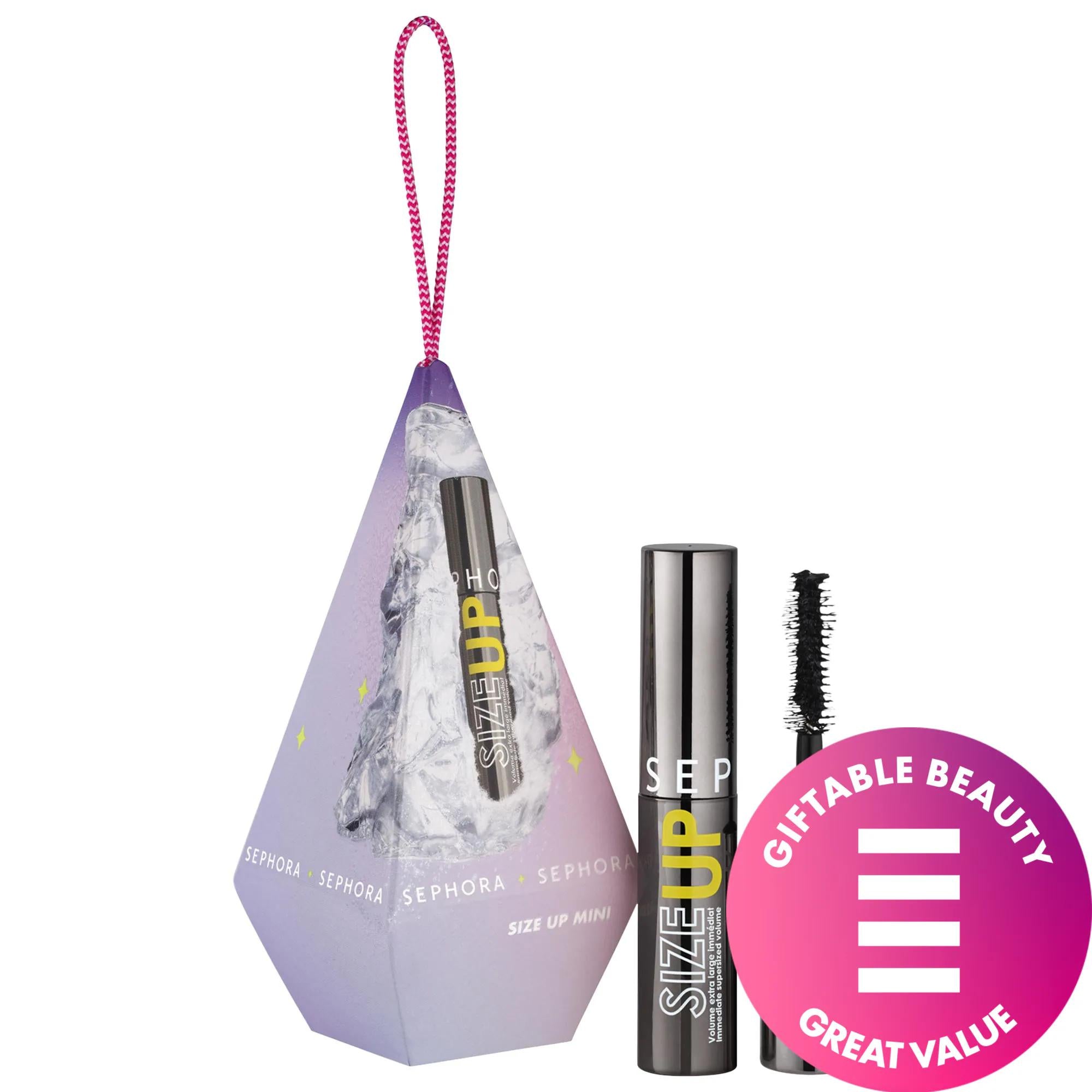 SEPHORA COLLECTION Size Up Mini Mascara Ornament: Volumizing, Vegan, Travel Size - Perfect Holiday Gift & Stocking Stuffer! SEPHORA Mini Volumizing Mascara - Vegan, Travel Size Ornament mascara, volumizing mascara, mini mascara, vegan mascara, travel size mascara, christmas ornament mascara, holiday gift mascara, lash volume, buildable mascara, eye makeup, makeup, beauty, cosmetics, stocking stuffer, gifts for her, gifts, volumizing, lengthening, cruelty-free, ethically sourced, travel-friendly, holiday, ch
