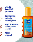 NIVEA Sun SPF20 Tanning Sunscreen Body Spray: UVA/UVB Protection, Natural Bronze, Water Resistant - Hydrate & Protect While You Tan! NIVEA Sun SPF20 Tanning Spray: Get a Bronze Glow & Protection sunscreen, tanning spray, SPF20 sunscreen, bronzing sunscreen, water resistant sunscreen, UVA UVB protection, sun protection for tanning, body sunscreen spray, melanin activating sunscreen, NIVEA sun spray, sun protection, tanning, bronzer, body spray, water resistant, sweat resistant, UVA protection, UVB protection