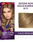 Wella Koleston Intense 8/11 Hair Dye: Extra Light Ash Blonde, 100% Gray Coverage, Long Lasting Color with Argan Oil Wella Koleston Hair Dye: Light Ash Blonde, Gray Coverage hair dye, permanent hair color, gray coverage hair dye, light ash blonde hair dye, Wella Koleston, long lasting hair color, argan oil hair dye, 8/11 hair dye, extra light ash blonde, küllü kumral saç boyası, hair color, hair coloring, hair treatment, women's hair dye, blonde hair dye, ash blonde, light blonde, hair care, beauty, personal