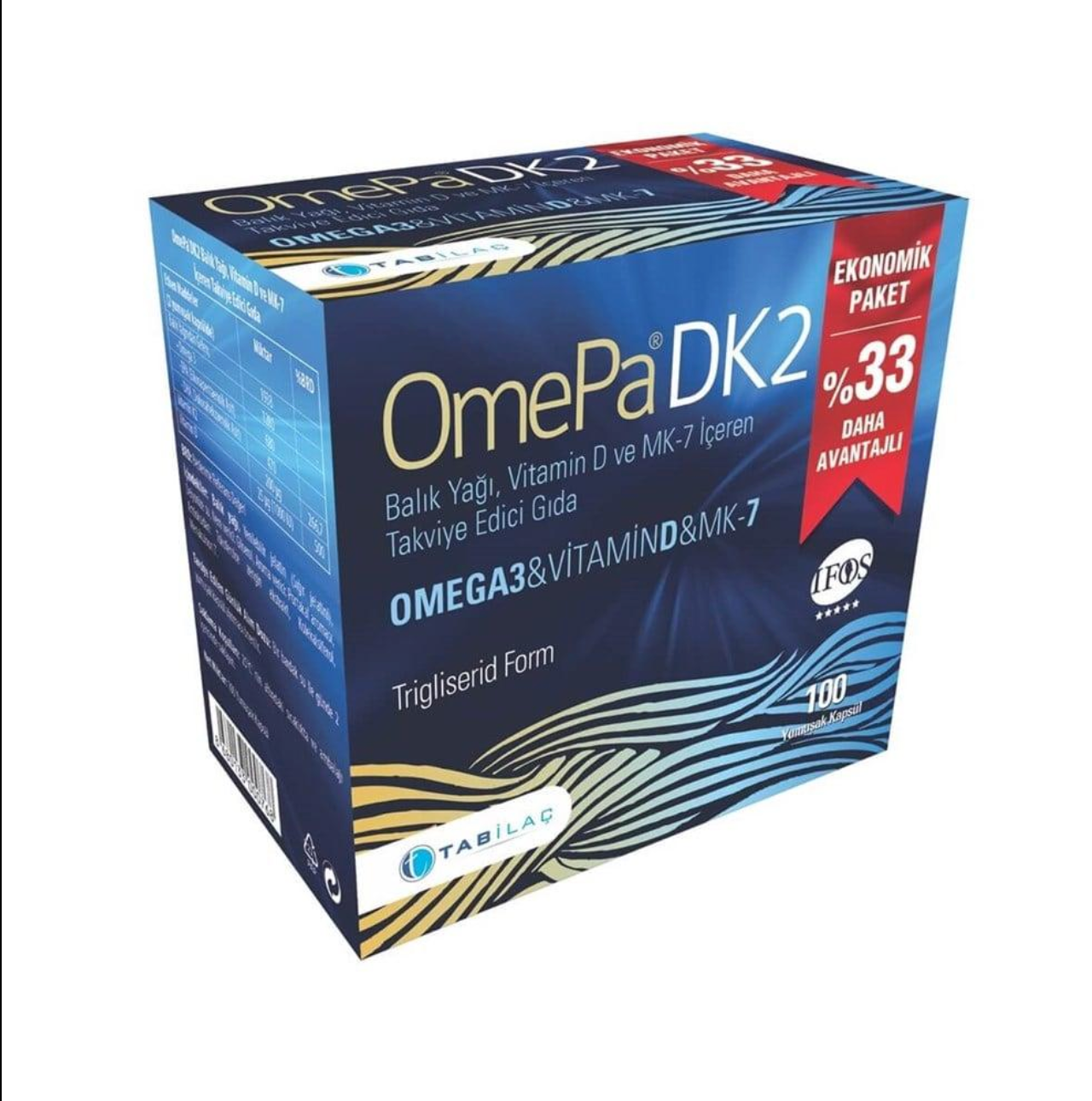 OmePa Omega-3, Vitamin D & K2 Supplement - 100 Soft Capsules for Heart & Bone Health