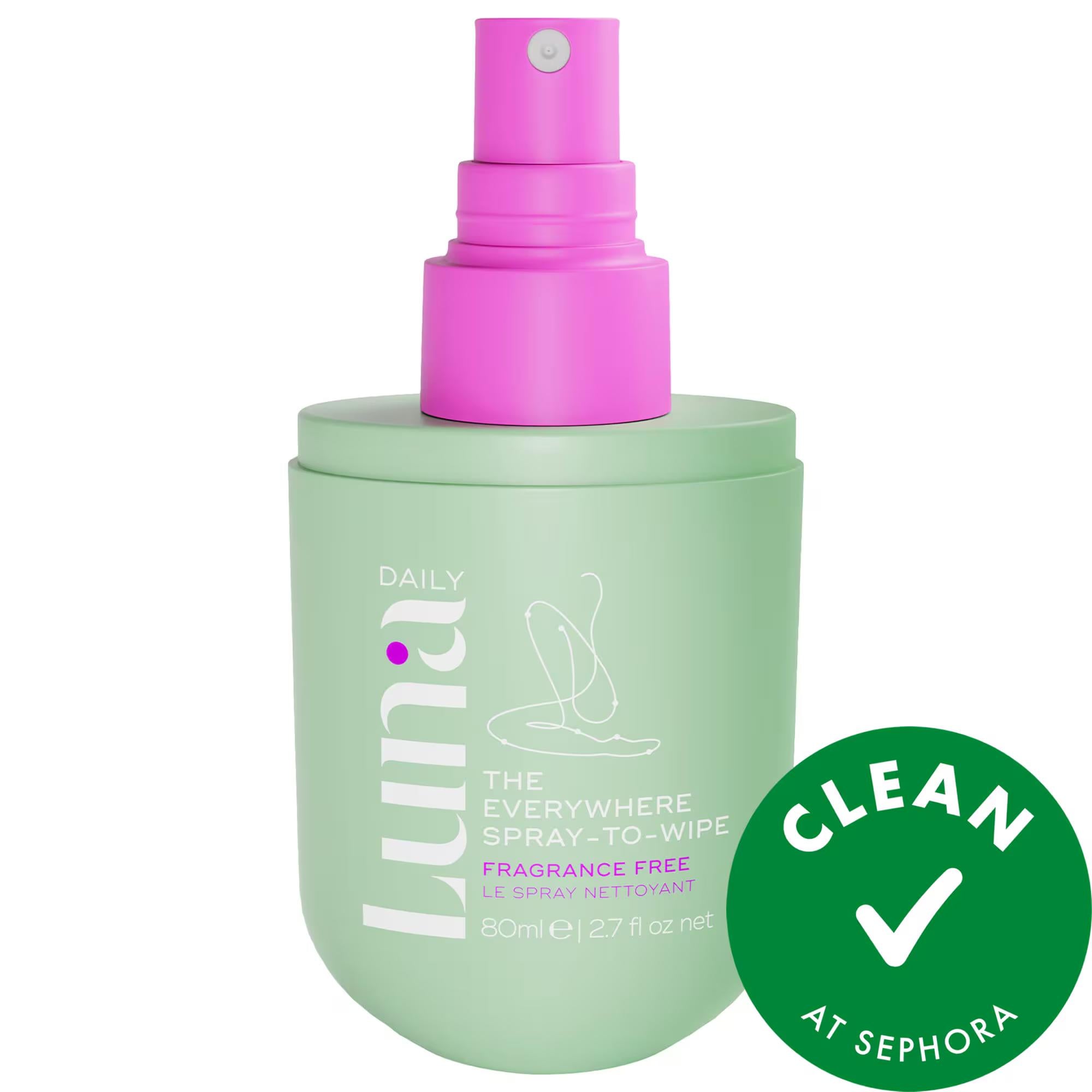 Luna Daily The Everywhere Spray-To-Wipe - Fragrance Free with Prebiotics + Vitamins C+E for Sensitive Skin - pH-Balanced On-The-Go Cleansing Wipes Luna Daily Fragrance Free Cleansing Wipes for Sensitive Skin fragrance free body wipes, sensitive skin care, on-the-go cleansing, pH-balanced body spray, prebiotic skin care products, intimate care, gentle cleansing, travel essentials, gym bag must-haves, vegan skincare, soap-free cleansing, thermal water benefits, skin microbiome support, antioxidant skincare, c