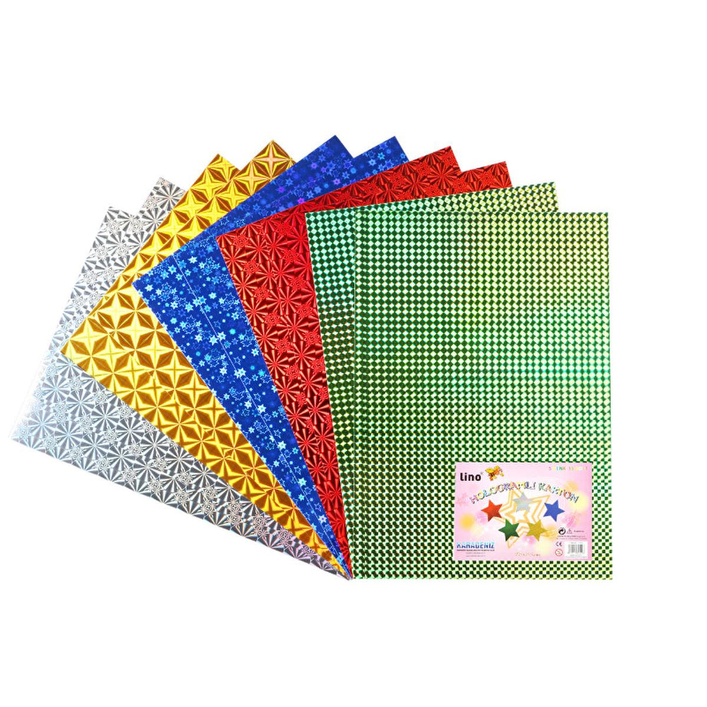 Lino Holographic Cardstock - 5 Colors, 10 Sheets (9.06 x 12.99 inches) - Metallic Paper for Crafts & Art Projects