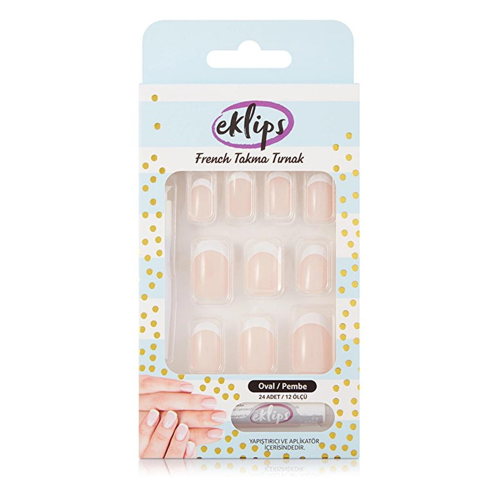 Eklips Oval French Pink Press-On Nails for Natural Look 24 Count
