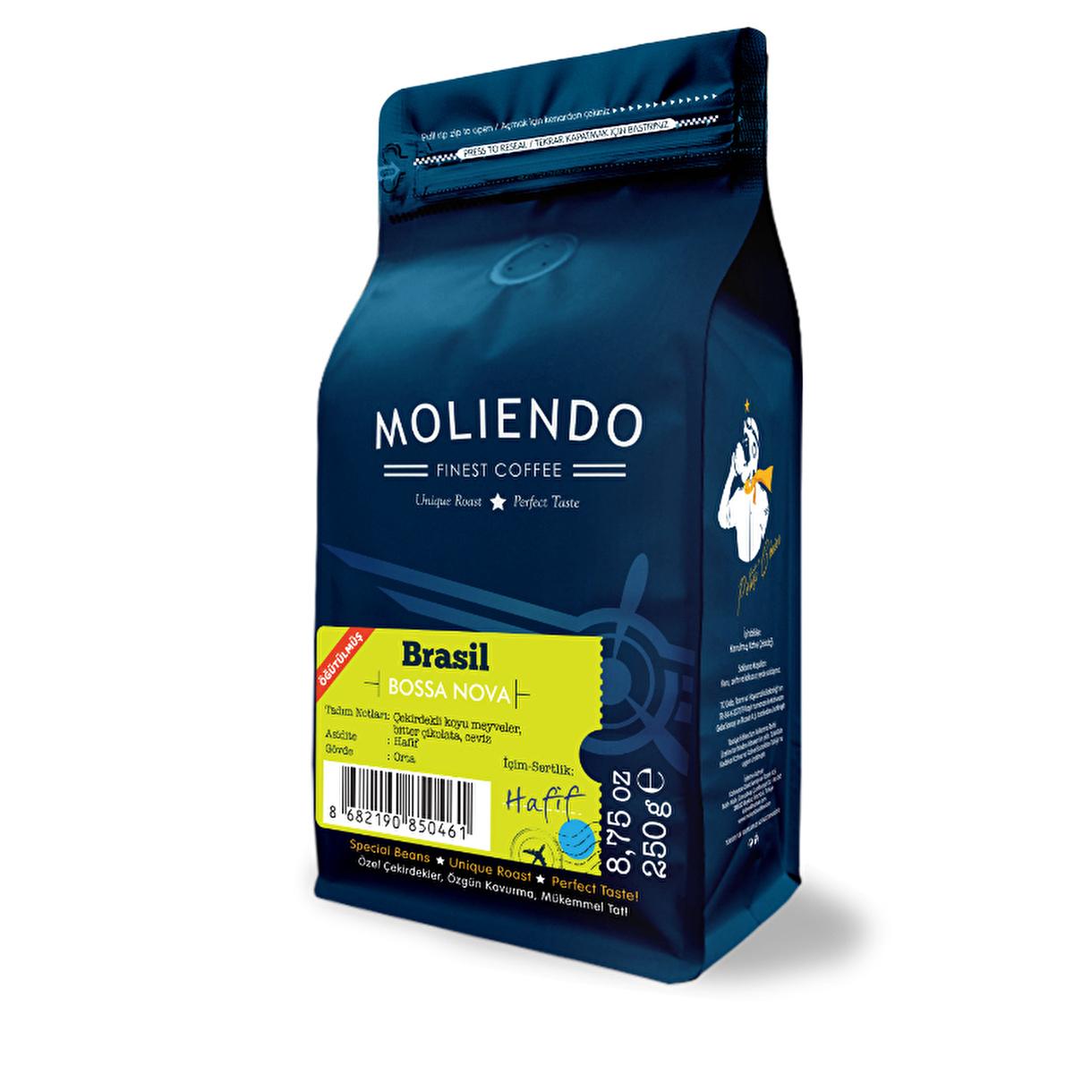 Moliendo Brasil Bossa Nova Ground Coffee - 250g Arabica, Specialty Coffee Moliendo Brasil Bossa Nova Arabica Coffee - Rich Flavor Arabica coffee, ground coffee, specialty coffee, Brazilian coffee, Bossa Nova coffee, coffee connoisseurs, nuanced flavor profiles, washed processing method, dark fruits, bitter chocolate, walnut, medium body, smooth texture, Cerrado de Minas, high-quality coffee, daily consumption, coffee enthusiasts