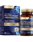 Nutraxin Glutathione + Resveratrol - Health Boosting Formula | 60 Capsules - Vitamin & Supplement