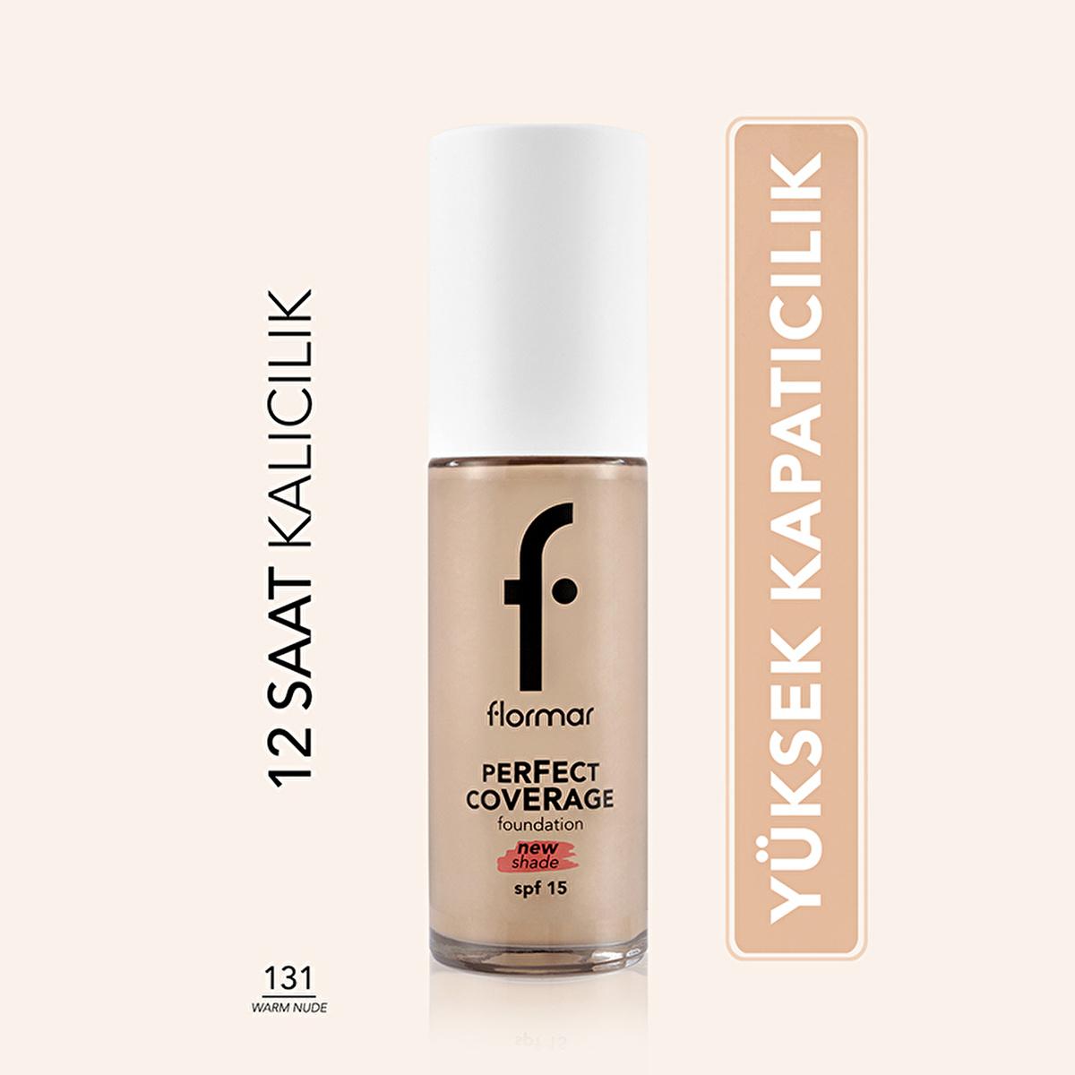 Flormar Perfect Coverage Foundation 131 Warm Nude - Long-Lasting Nourishing Makeup with SPF 15 Flormar Perfect Coverage Foundation - Long-Lasting Makeup with SPF 15 long-lasting foundation, nourishing makeup, SPF 15 foundation, Flormar Perfect Coverage, Warm Nude foundation shade, makeup for all skin types, almond oil benefits, olive oil extracts, sun protection makeup, flawless coverage, durable makeup, skincare in makeup, cosmetic nourishment