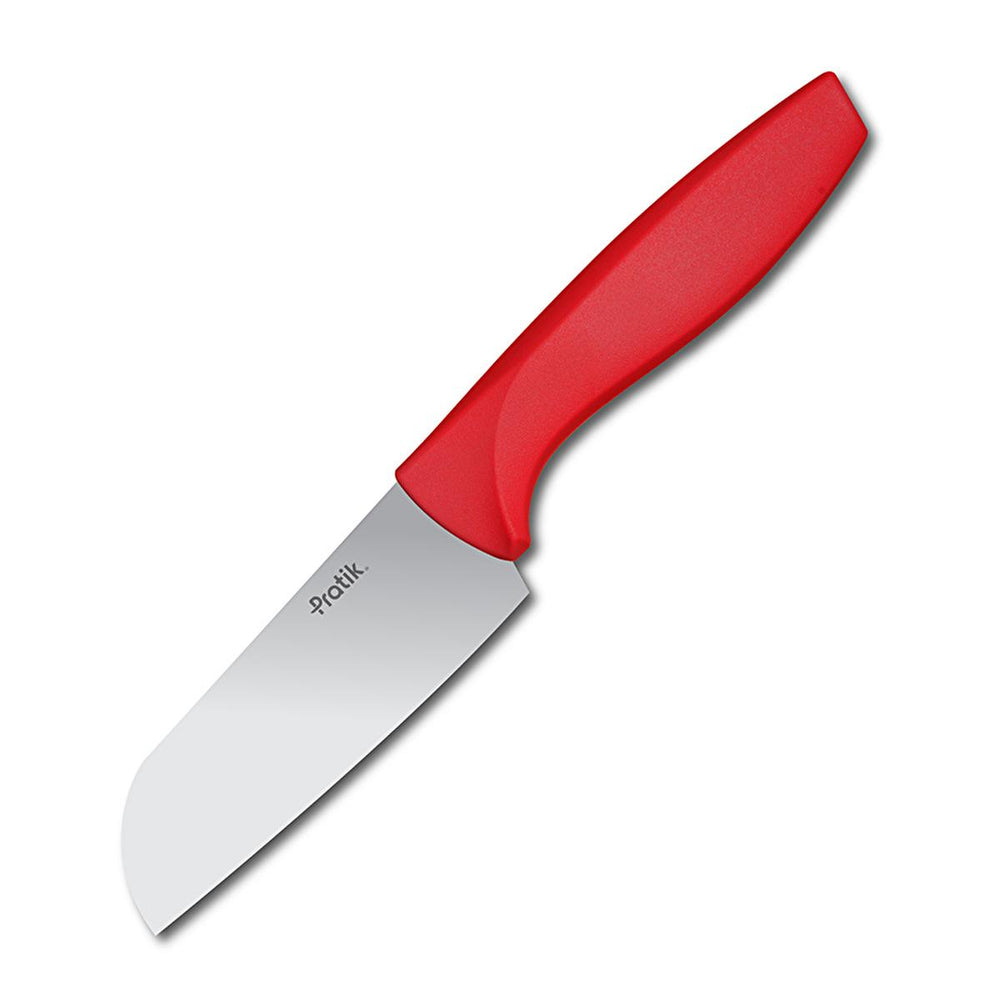 Pratik Mini Santoku Chef's Knife by Pratik - Red, 12 cm High-Quality Stainless Steel Blade, Ergonomic Handle