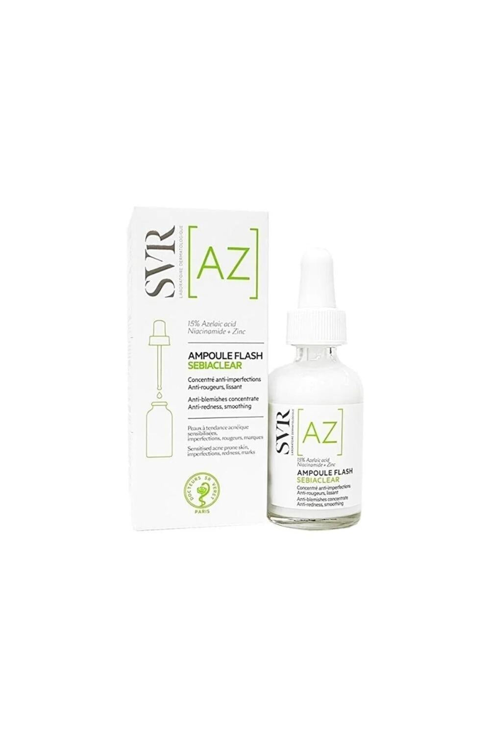 SVR Sebiaclear AZ Ampoule Flash 30ml - Concentrated Serum for Acne-Prone Skin with 15% Azelaic Acid SVR Sebiaclear AZ Ampoule Flash - Azelaic Acid Serum for Acne-Prone Skin SVR Sebiaclear AZ Ampoule Flash, Azelaic Acid serum, Salicylic Acid skincare, Acne treatment serum, Skin spot reduction, Anti-acne products, Skincare for oily skin, Hyperpigmentation treatment, Sensitive skin care, Concentrated serum, Skin refinement, Pore minimization, Hydrating serum, Niacinamide benefits