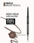Flormar Triple Brow Fırça ve Pudra Başlıklı Kaş Kalemi - Multi-Functional Eyebrow Makeup Pencil, Powder & Brush for - view 6