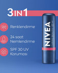 NIVEA Colored Lip Care Cream with SPF30 UV Protection - Moisturizing, Natural Ingredients, 3-in-1 Formula NIVEA Colored Lip Care Cream SPF30 colored lip balm, lip care cream with SPF, natural lip moisturizer, dermatologically tested lip care, multi-functional lip product, lip care, makeup, natural ingredients, SPF30, moisturizing, NIVEA, lip and cheek tint, beauty, cosmetics