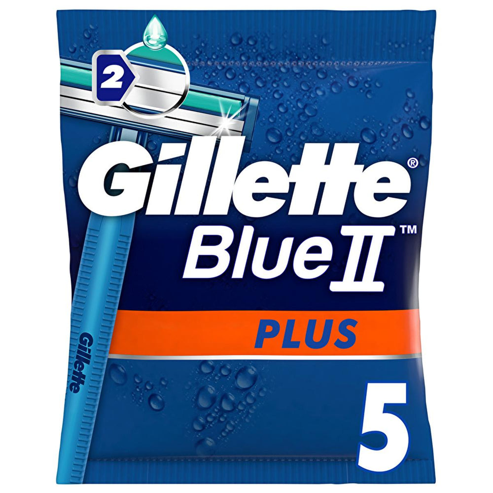 Gillette Men's Disposable Razor - Gillette Blue2 Plus 5-Pack, Chrome-Plated Blades, Lubricating Strip for - Hygiene Products