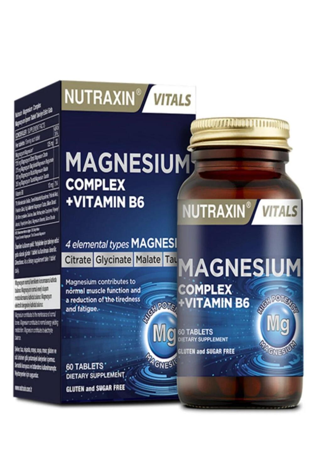Nutraxin Magnesium Complex 60 Tablet - Comprehensive Magnesium Supplement with Vitamin B6 for Energy, Muscle & Nerve Support Magnesium Complex Supplement - Nutraxin Magnesium Supplement, Magnesium Complex, Dietary Supplement, Vitamin B6, Vegetarian Supplement, Allergen-Free Supplement, Health Supplement, Muscle Support, Nerve Support, Energy Support, Nutraxin