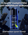 Nivea Men Deep Extreme Roll-on Deodorant for Active Men - Long Lasting Anti-Perspirant Protection, 72 Hours Sweat Control, Active Carbon Formula Nivea Men Deep Extreme Deodorant - 72 Hour Protection Nivea Men Deodorant, Roll-on Deodorant for Men, Long-lasting Anti-perspirant, Active Carbon Deodorant, Dermatologically Tested Deodorant, Men's Grooming, Personal Care, Anti-perspirant Deodorant, Sweat Control, Odor Protection, Active Lifestyle, Sports Deodorant, Sensitive Skin Friendly