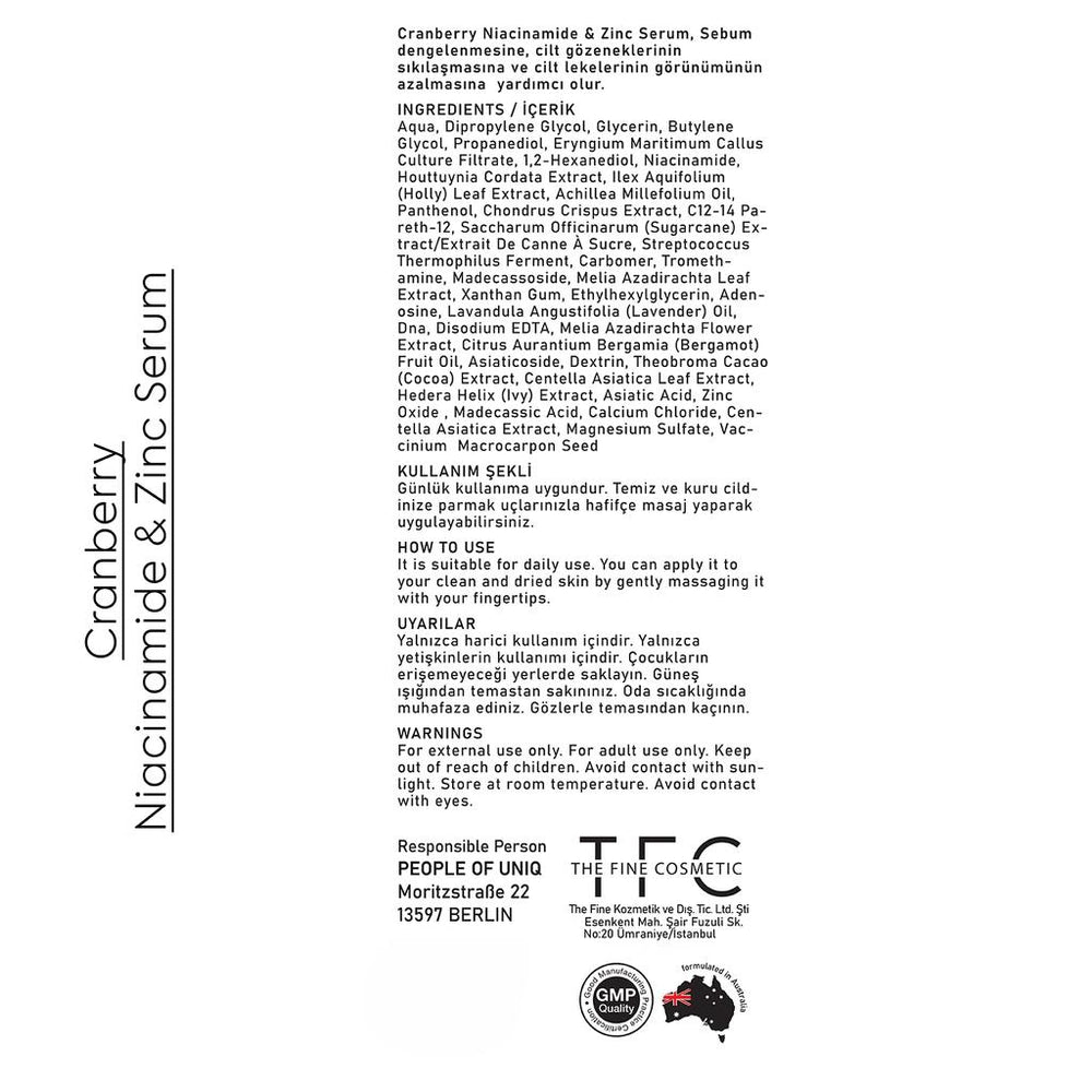 The Fine Organics Cranberry & Niacinamide Brightening Serum 30ml
