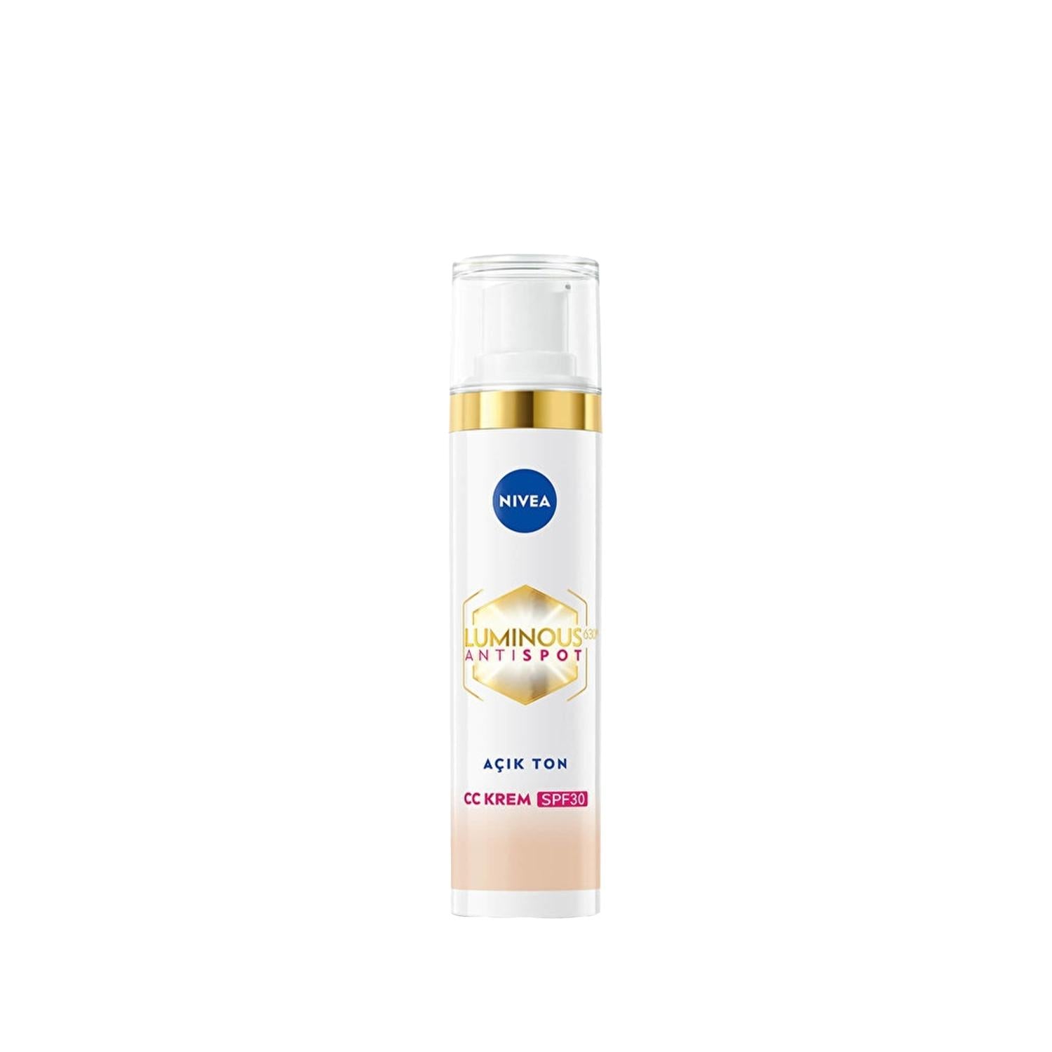 Nivea Luminous630 CC Cream SPF30 - Dark Spot Correction, Even Skin Tone, Light Tone Shade Nivea Luminous630 CC Cream SPF30 - Even Skin Tone & Dark Spot Correction Nivea Luminous630 CC Cream, Dark spot correction cream, SPF30 sun protection, CC Cream for even skin tone, Light Tone shade CC Cream, Hyperpigmentation treatment, Skin tone evening cream, Daily sun protection, Cosmetic coverage, Skincare benefits, Women's skincare, Beauty products, Dermatologically tested, Non-comedogenic, Cruelty-free, Makeup, Sk