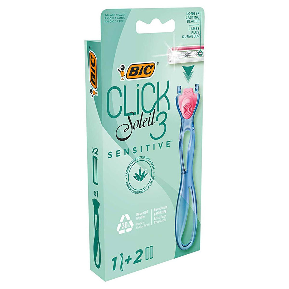 BIC Women's Razor - BIC Click 3 Soleil Triple Blade Razor for Sensitive Skin, Eco-Friendly Packaging - Hygiene Products
