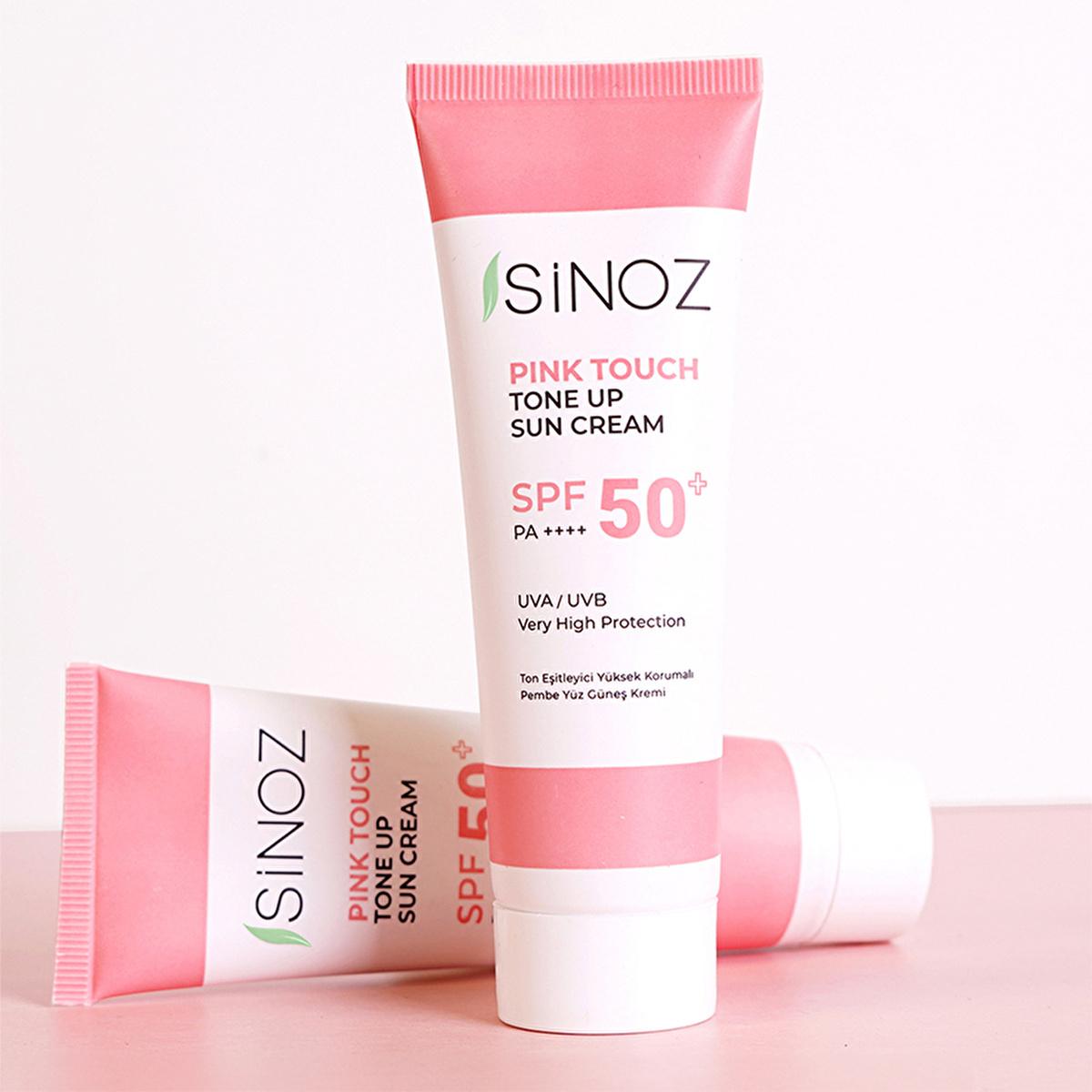 Sinoz SPF50+ Pink Touch Facial Sunscreen: Tone Up & Protect with High Protection, Calamine & PA++++ for Radiant Skin (1.69 fl oz) Sinoz SPF50+ Pink Sunscreen: Tone Up & High Protection SPF 50 sunscreen, pink tone up sunscreen, sunscreen for face, high protection sunscreen, sunscreen with calamine, tone correcting sunscreen, brightening sunscreen, Sinoz sunscreen, sunscreen for all skin types, facial sunscreen, sun protection, UVA/UVB protection, radiant skin, even skin tone, calamine, panthenol, shea butter