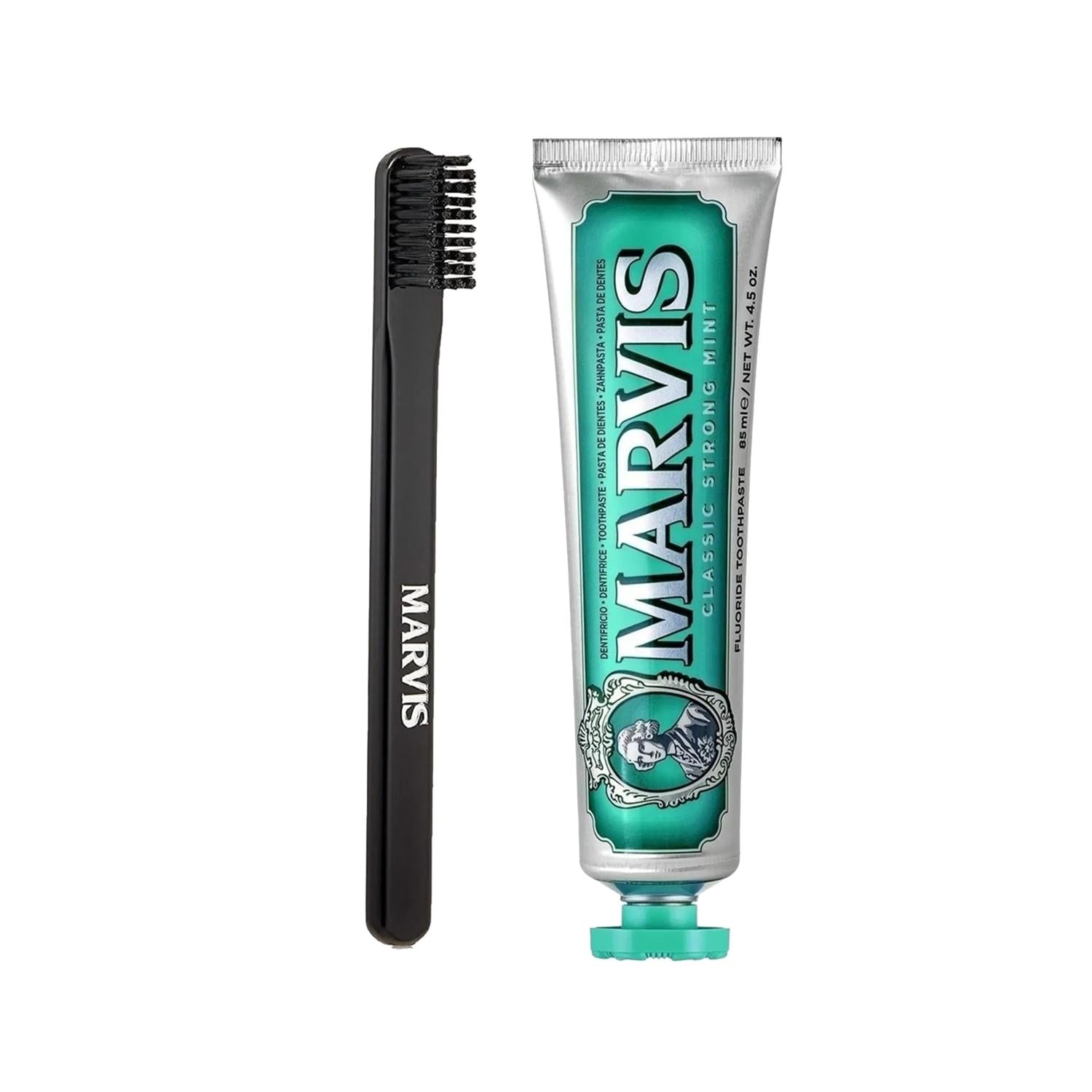 Marvis Classic Strong Mint Toothpaste and Toothbrush Set - Premium Oral Care with Refreshing Mint Flavor Marvis Classic Strong Mint Toothpaste & Toothbrush Set Marvis toothpaste, Strong Mint toothpaste, Toothbrush set, Premium oral care, Dental hygiene products, Oral care, Mint flavor toothpaste, Toothpaste and toothbrush, Marvis brand, Dental care, Hygiene products