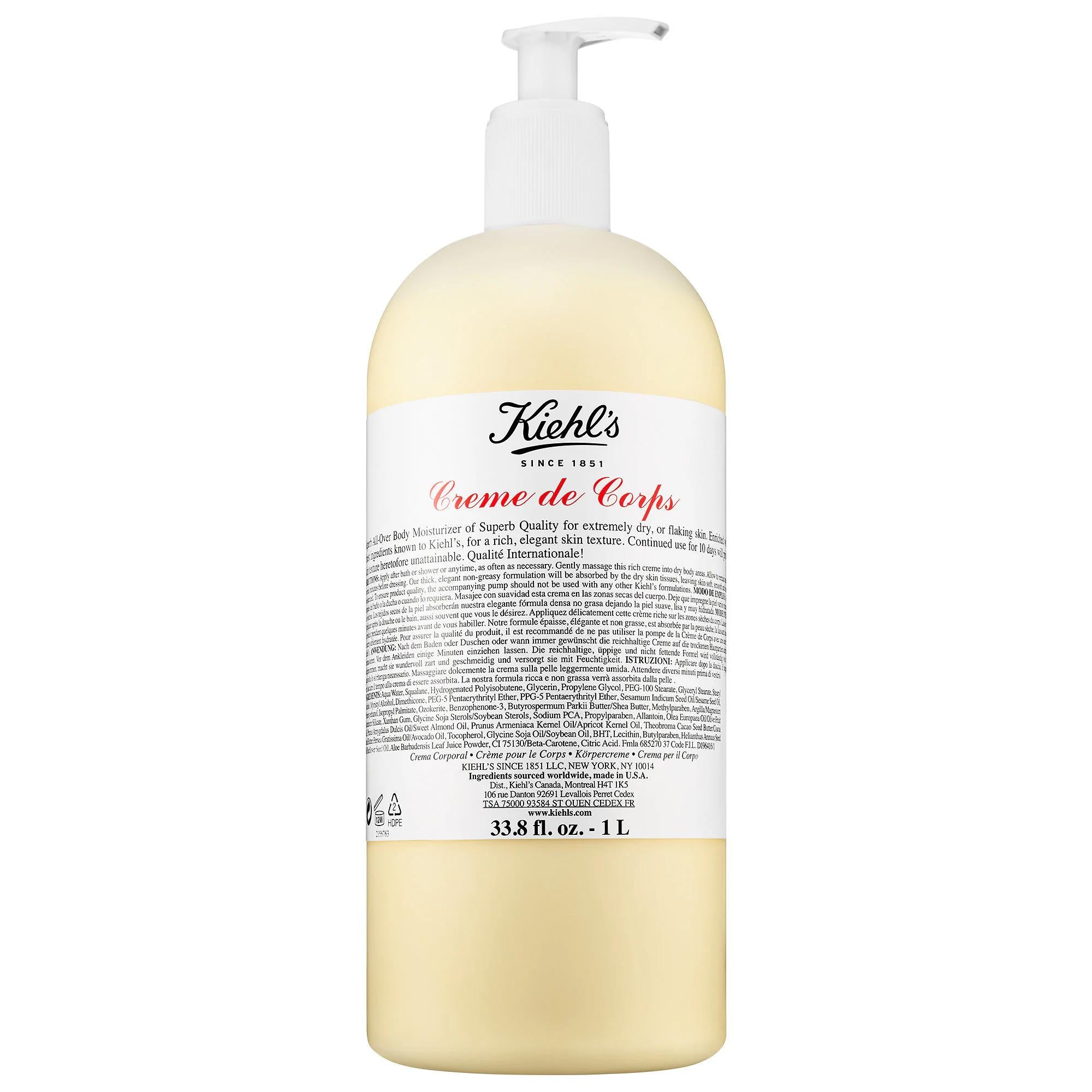 Kiehl's Crème de Corps: Ultra Hydrating Body Lotion with Squalane & Cocoa Butter | Moisturizes Dry Skin | Refillable & Paraben-Free Kiehl's Crème de Corps: Hydrating Body Lotion for Dry Skin body lotion, hydrating body lotion, moisturizing lotion, squalane lotion, cocoa butter lotion, dry skin lotion, refillable lotion, paraben free body lotion, intense hydration, dry skin, dull skin, quality ingredients, paraben-free, skin softness, supple skin, non-greasy, improves skin texture, nourishing lotion, healthy