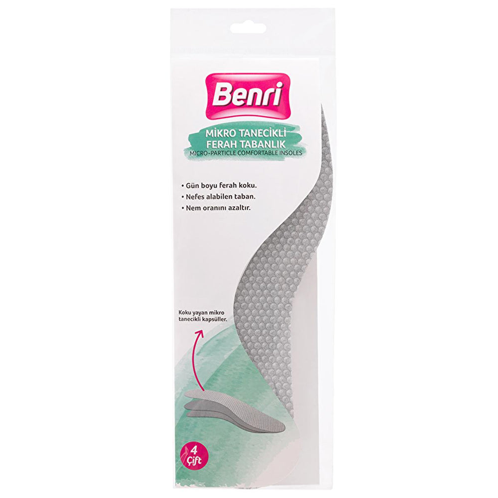 Benri Fresh Insoles - 4 Pairs, Breathable, Odor Control, Comfortable Footwear Accessories - Foot Cream