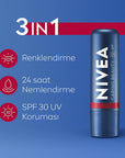 NIVEA Tinted Lip Care Balm with SPF30 UV Protection - Moisturizing, Natural Ingredients, 3-in-1 Formula NIVEA Tinted Lip Balm SPF30 - Moisturizing & Natural Tinted Lip Balm, Lip Care with SPF, Natural Lip Care, Multifunctional Lip Product, NIVEA Lip Care, Moisturizing Lip Balm, SPF30, E Vitamin, Shea Butter, Organic Almond Oil, Mineral Oil-Free, Dermatologically Approved, Lip Care Routine, Natural Ingredients, Lip Moisturization