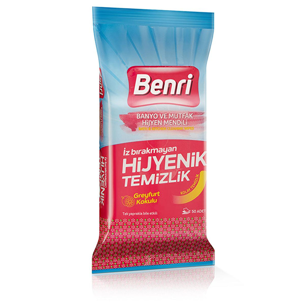 Benri Bathroom and Kitchen Hygiene Wipes 50 Count - Effective Cleaning Solution for Sink, Countertop, and - Fragrance