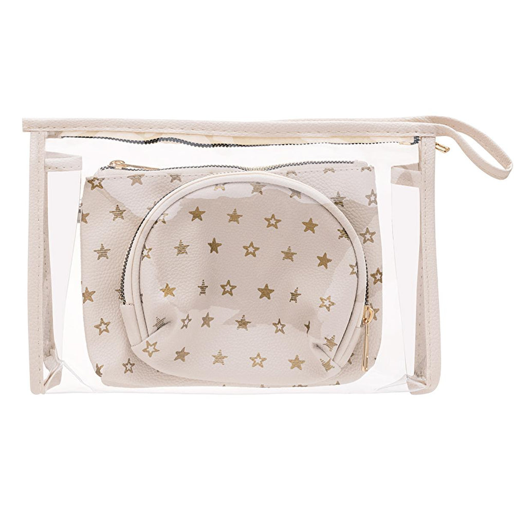 Eklips Cosmetic Bag Set - 3 Piece Printed Cream Colored Organizer for Personal Care & Travel