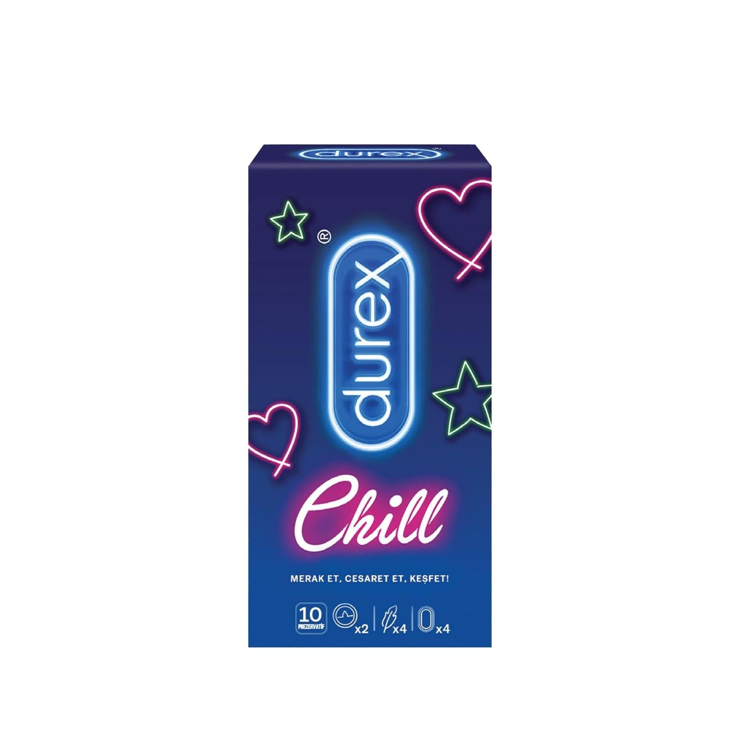 Durex Durex Chill Condoms, 10-Pack - Safe Sex with Enhanced Sensual Experience Durex Chill Condoms 10-Pack - Safe & Pleasurable Sex Durex Chill Condoms, Contraceptives, Safe sex products, Condoms with flavor, Durex Prezervatif, Latex Condoms, Sensual Experience, Contraception, Sexual Health, Intimate Moments, Couples, Protection, Pleasure