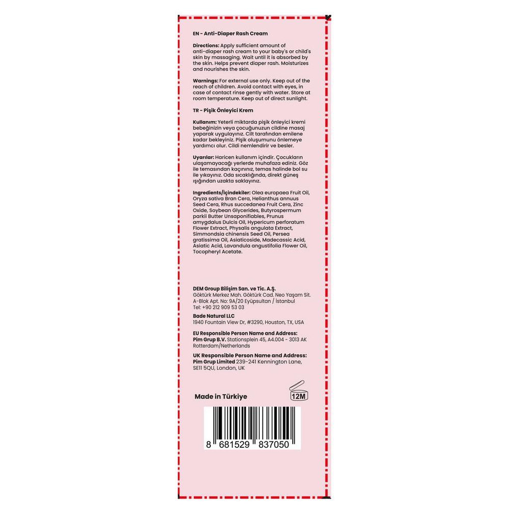 Bade Natural 100% Natural Baby Barrier Cream 75 ml