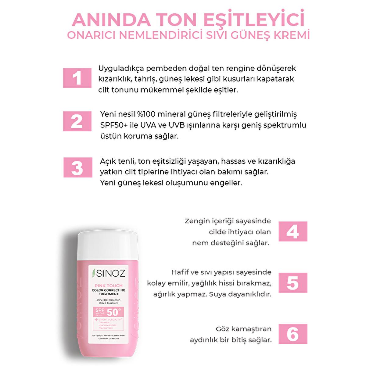 Sinoz Pink Touch SPF50+ Tone-Up Sunscreen: Color Correcting, Redness Reducing, and Brightening Mineral Facial Sunscreen with Hyaluronic Acid - 1.69 fl oz Sinoz Pink Touch SPF50 Sunscreen: Tone-Up & Color Correcting pink sunscreen, tone-up sunscreen, color correcting sunscreen, SPF50 sunscreen for face, sunscreen for redness, sunscreen for sensitive skin, brightening sunscreen, mineral sunscreen, facial sunscreen, sun protection, redness reduction, even skin tone, hyaluronic acid, niacinamide, bright oleoact