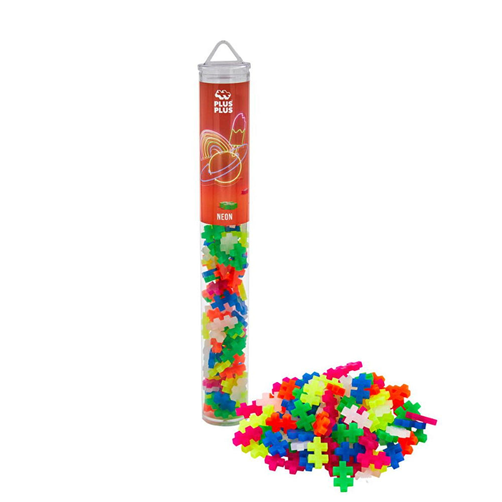 Plus Plus Construction Toy - 100 Piece Fosforlu Mix in Reusable Tube, Made in Denmark - Toy