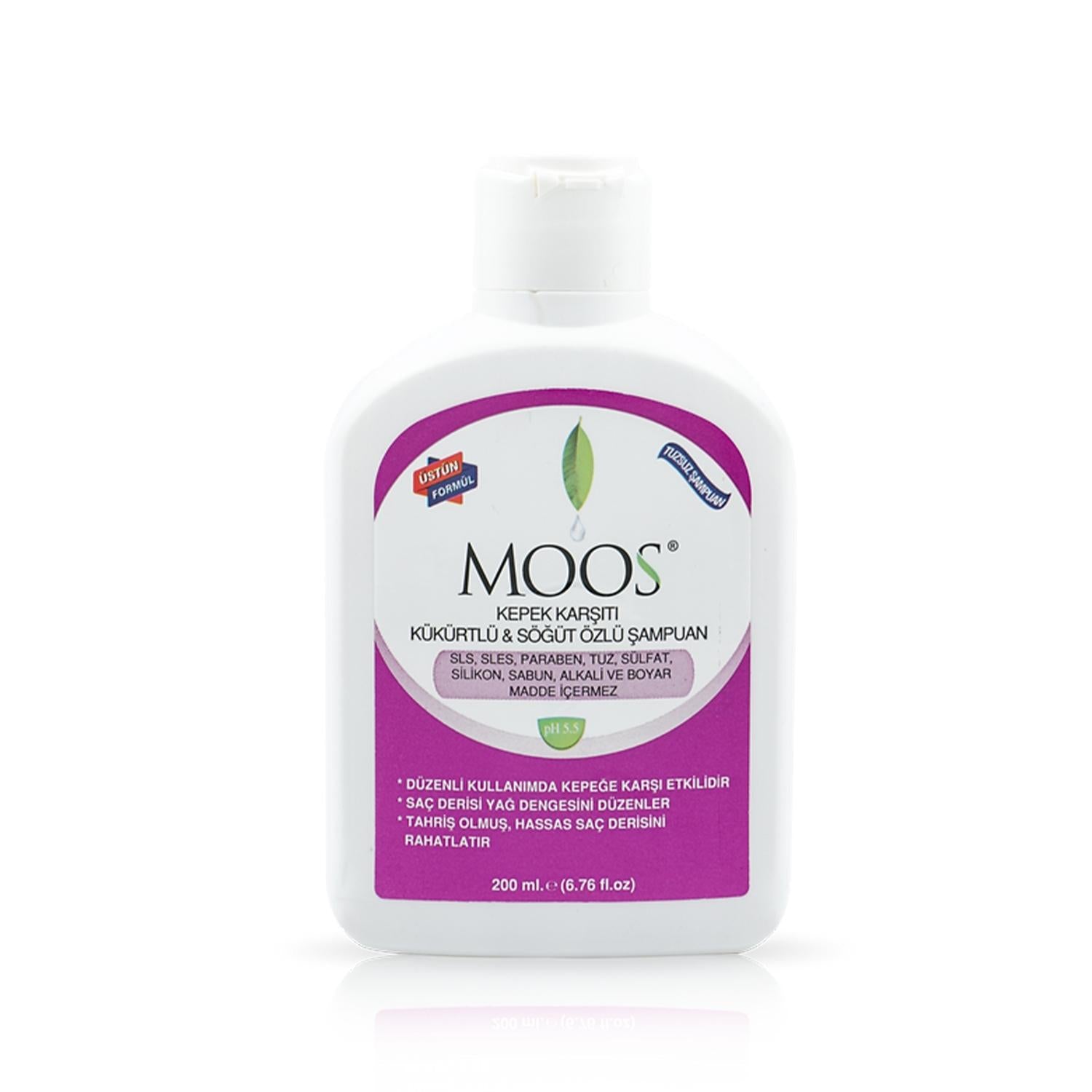 Moos Anti-Dandruff Shampoo with Sulfur and Willow Extract - 6.76 fl oz Moos Anti-Dandruff Shampoo - Sulfur & Willow Extract anti-dandruff shampoo, sulfur shampoo, willow extract hair care, dandruff treatment, Moos shampoo, hair care, scalp care, natural shampoo, herbal shampoo, dandruff solution, scalp soother, hair health