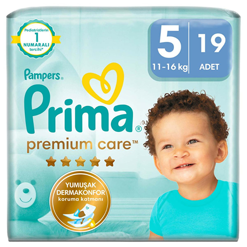 Prima Premium Care Baby Diapers Size 5 - 19 Count - Leak-Proof & Dermatologically Tested - Baby Care