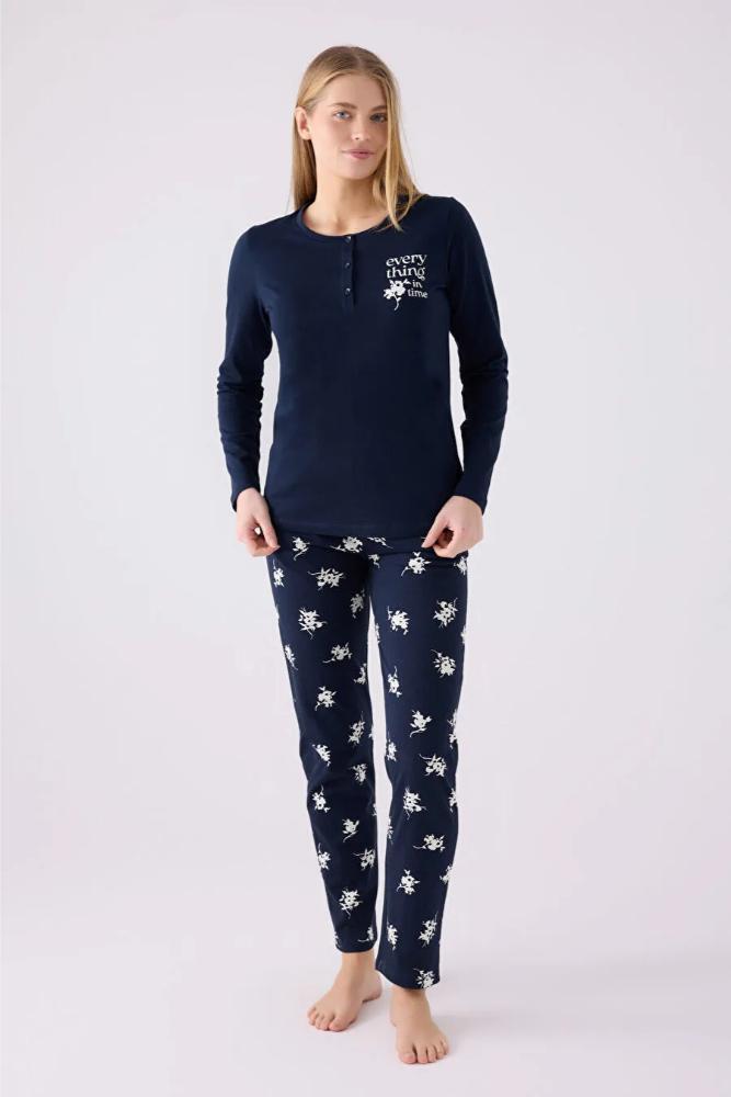 Arnetta Women's Long Sleeve Pajama Set in Navy Blue