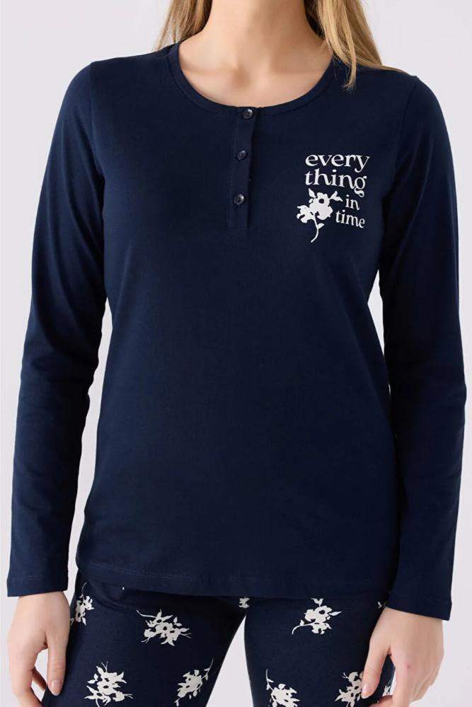 Arnetta Women's Long Sleeve Pajama Set in Navy Blue