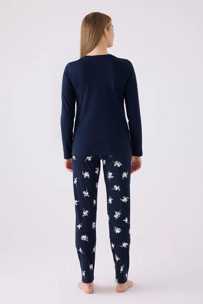 Arnetta Women's Long Sleeve Pajama Set in Navy Blue