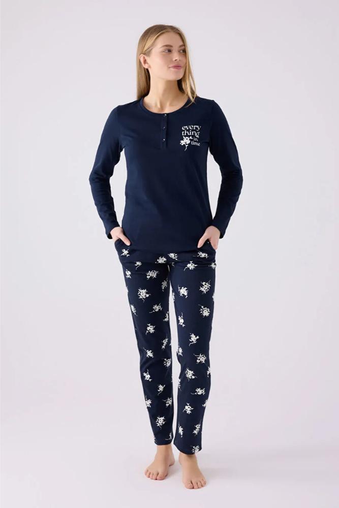 Arnetta Women's Long Sleeve Pajama Set in Navy Blue