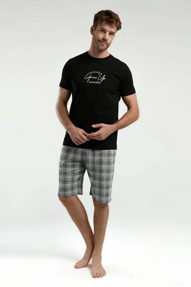 Arnetta Men's Plus Size Short Pajama Set Black Lounge Wear