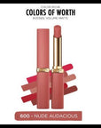 Loreal Paris Color Riche Colors Of Worth Intense Volume Matte Lipstick - 600 Nude Audacious, Long-Lasting Hyaluronic Acid Lip Color Loreal Paris Color Riche Matte Lipstick - Long-Lasting & Moisturizing Loreal Paris Color Riche, Matte Lipstick, Hyaluronic Acid Lipstick, Long-lasting Lip Color, Nude Lipstick, Lip Color, Cosmetics, Makeup, Beauty Products, Moisturizing Lipstick, Matte Finish Lipstick, Lip Care