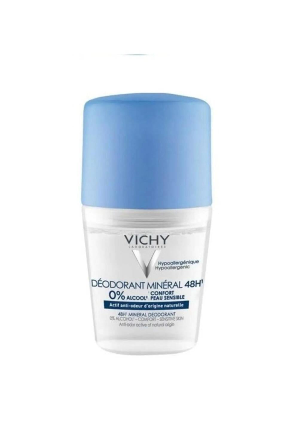 Vichy Mineral Deodorant Roll-On - Anti Transpirant Protection for Sensitive Skin, 48 Hours, 1.69 fl oz - Deodorant