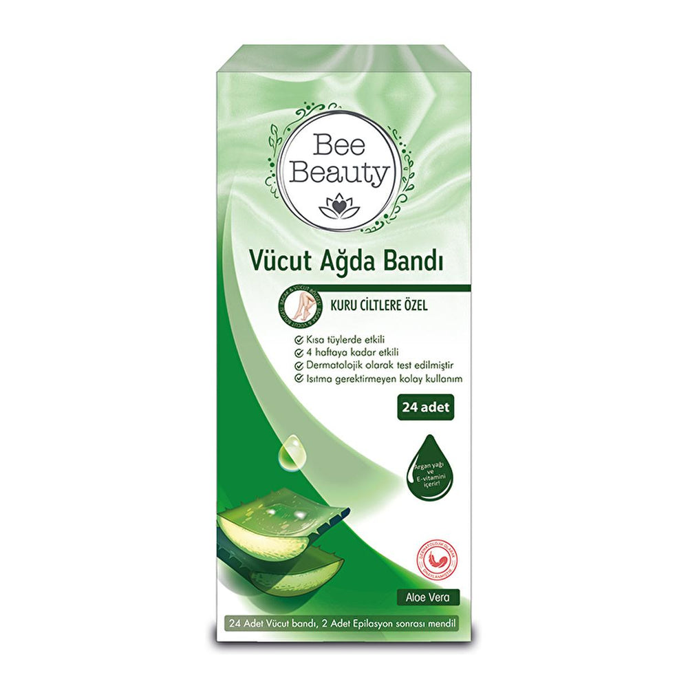Bee Beauty Aloe Vera Wax Strips for Body Hair Removal - Soothe Skin, Easy & Dermatologically Tested - 24 Strips - Skin Care
