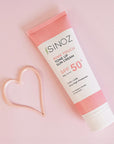 Sinoz SPF50+ Pink Touch Facial Sunscreen: Tone Up & Protect with High Protection, Calamine & PA++++ for Radiant Skin (1.69 fl oz) Sinoz SPF50+ Pink Sunscreen: Tone Up & High Protection SPF 50 sunscreen, pink tone up sunscreen, sunscreen for face, high protection sunscreen, sunscreen with calamine, tone correcting sunscreen, brightening sunscreen, Sinoz sunscreen, sunscreen for all skin types, facial sunscreen, sun protection, UVA/UVB protection, radiant skin, even skin tone, calamine, panthenol, shea butter
