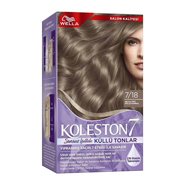 Wella Koleston 7 Ash Grey Tones 7/18 - Shimmering Pearl Ash Brown | 100% Intense Color